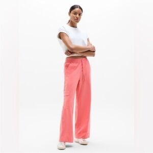 Athleta Wide-Leg Cargo Sweatpants in Coral color.
